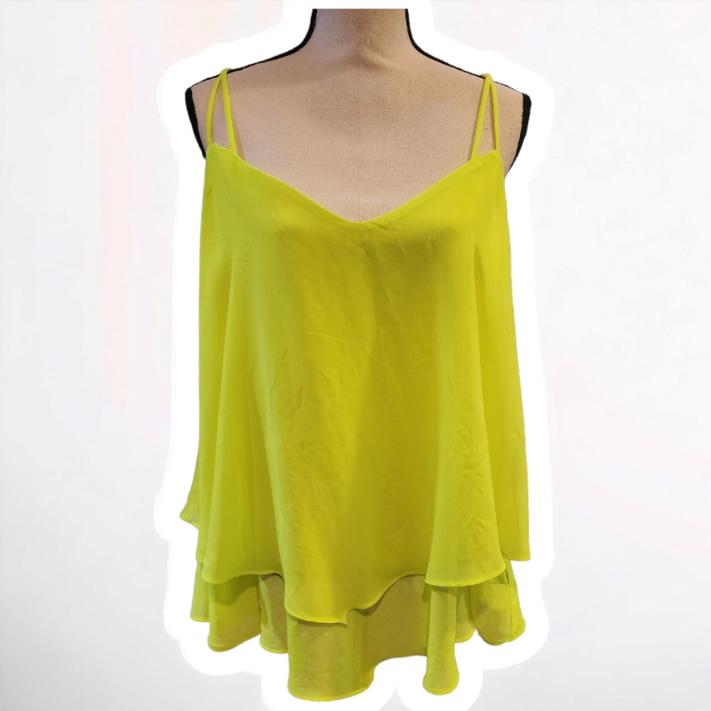 Neon Yellow Sheer Double V-Neck